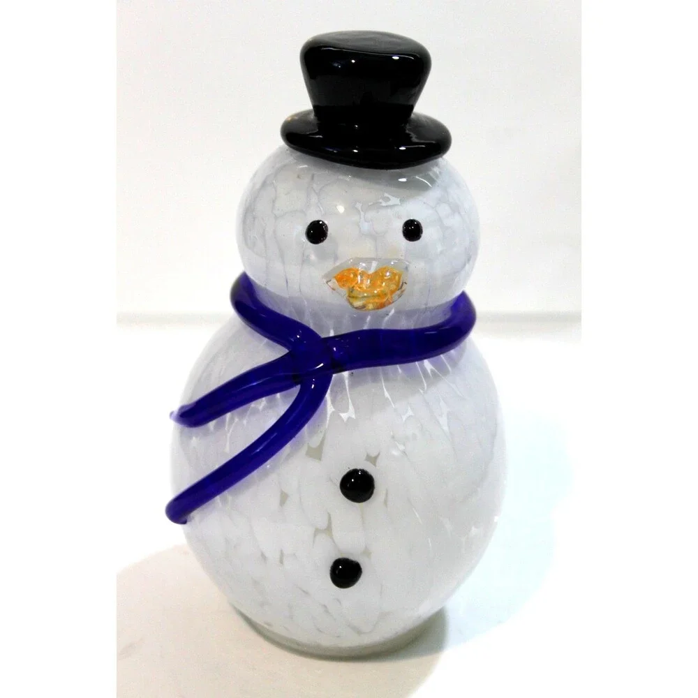 Hand Blown Art Glass Light Up Winter Holiday Snowman Christmas Figurine Decor